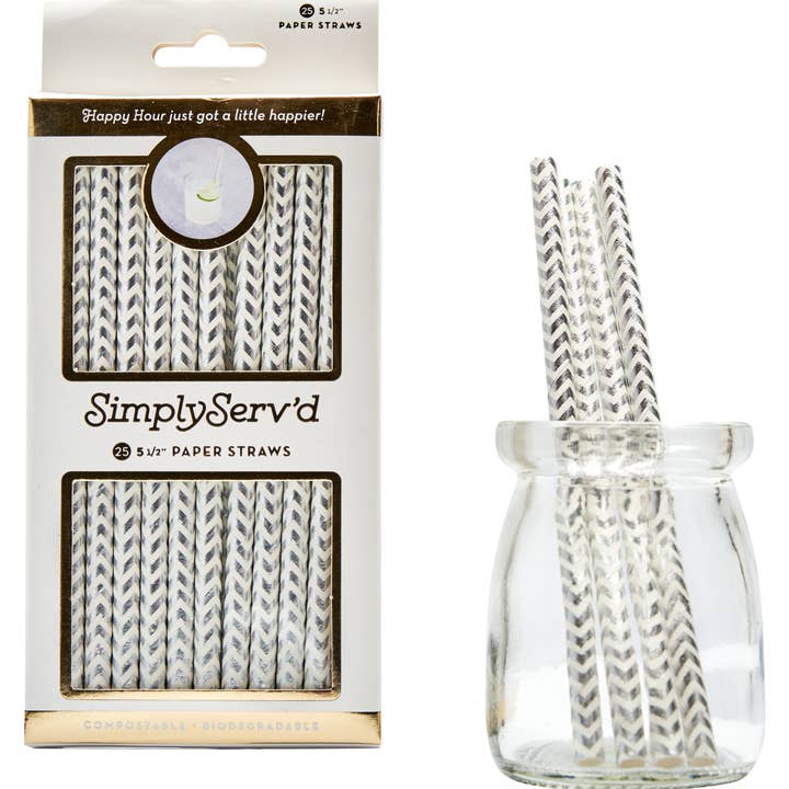 Cocktail Straw Silver Chevron/25pk for wholesale by Sophistiplate