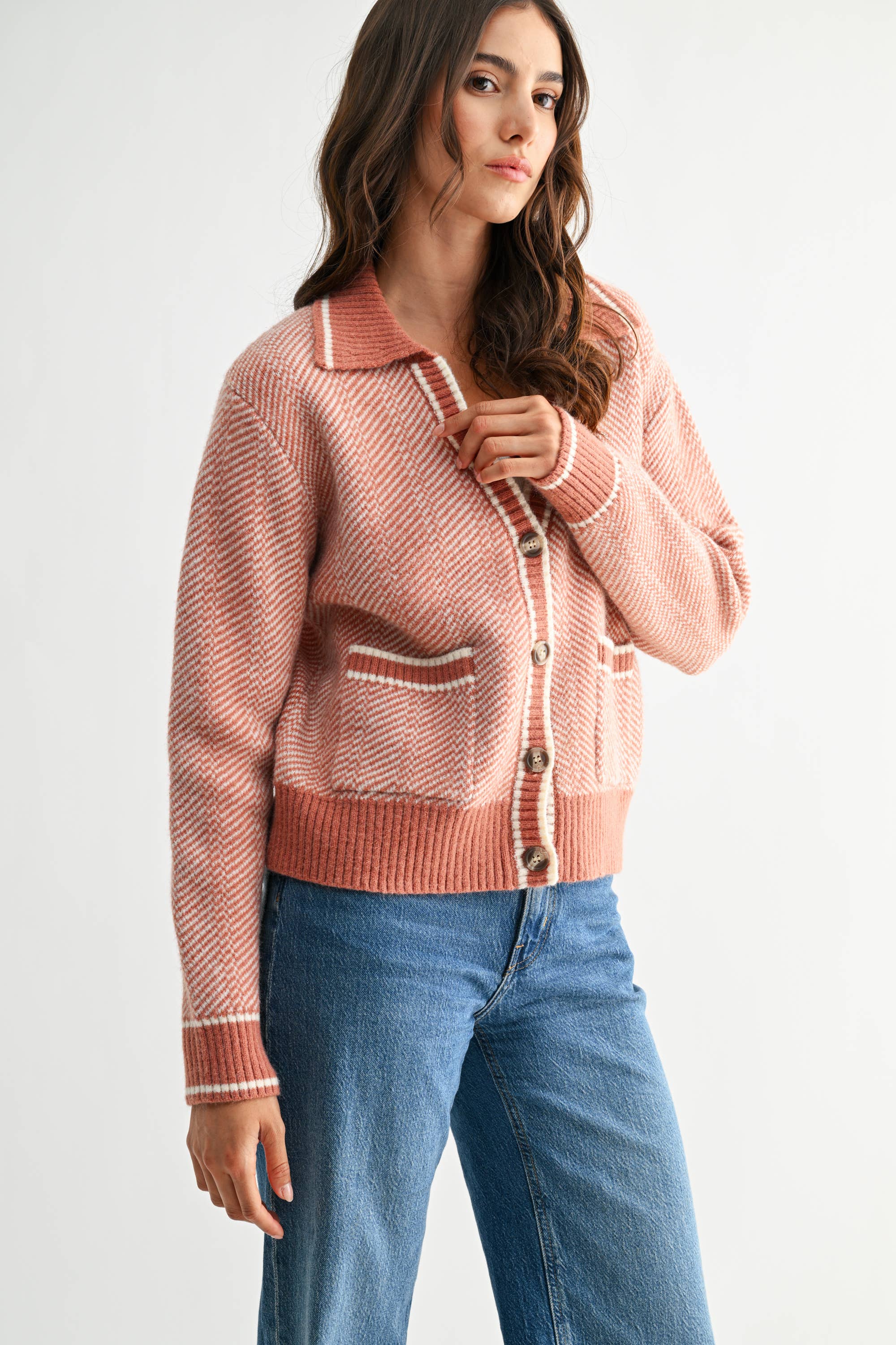 Camellia - Wholesale Knit Sweater - Women's - CW10236E HERRINGBONE KNIT CARDIGAN16