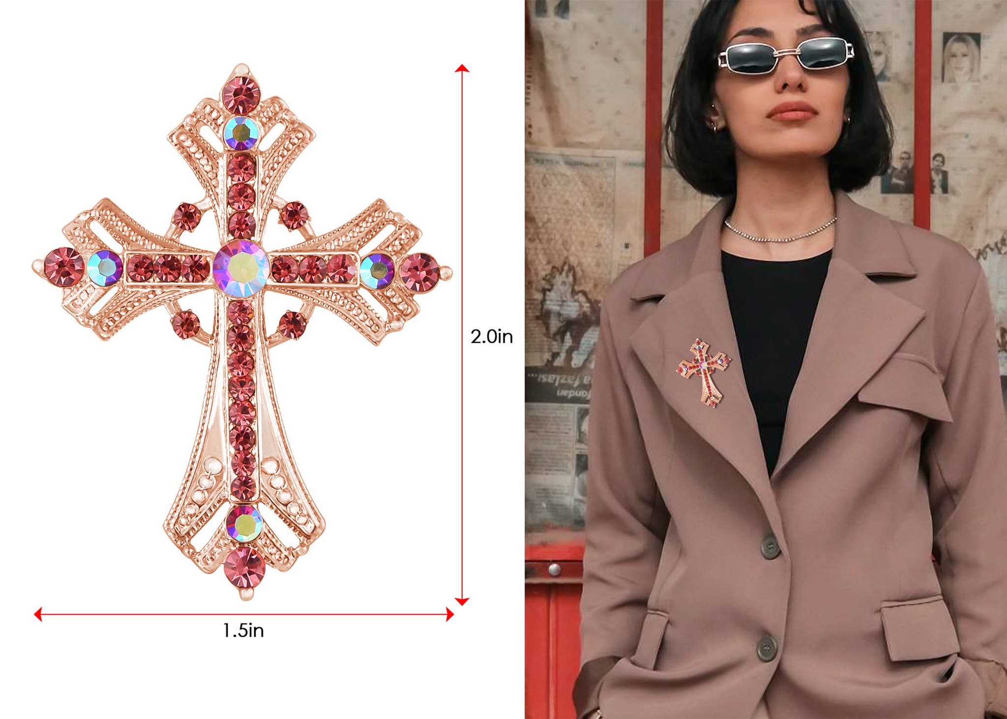 AK Brand - Vendita all'ingrosso Spille - Spilla a forma di croce religiosa argentata con strass20