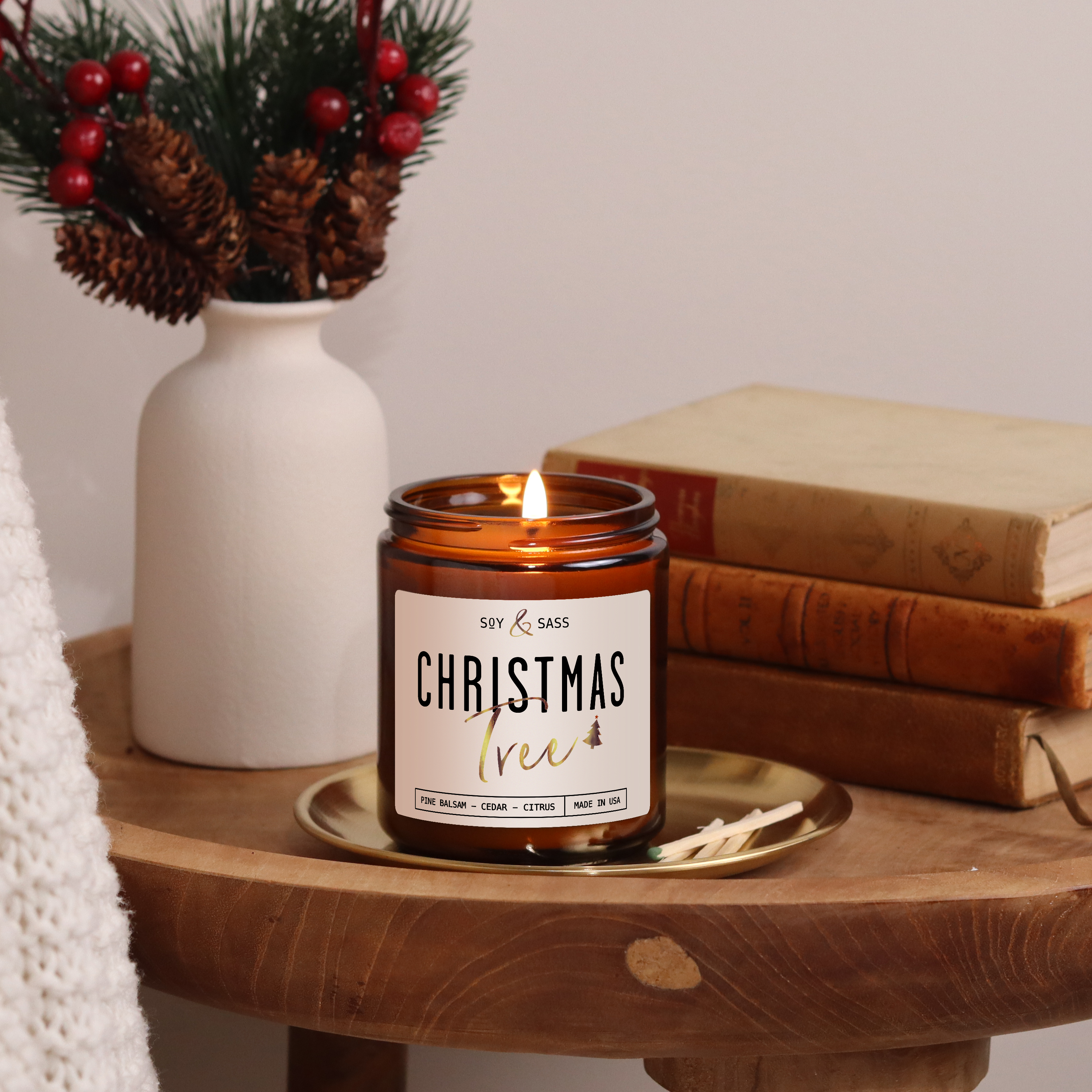 Soy and Sass – wholesale Jar/filled candle – Christmas Tree Soy Candle - Christmas Candles MADE IN USA2