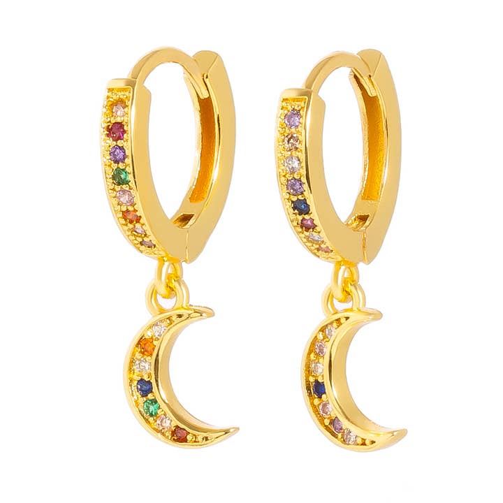 MASHALLAH - Wholesale Huggie Earrings - Moon Multicolor Huggie Earrings0