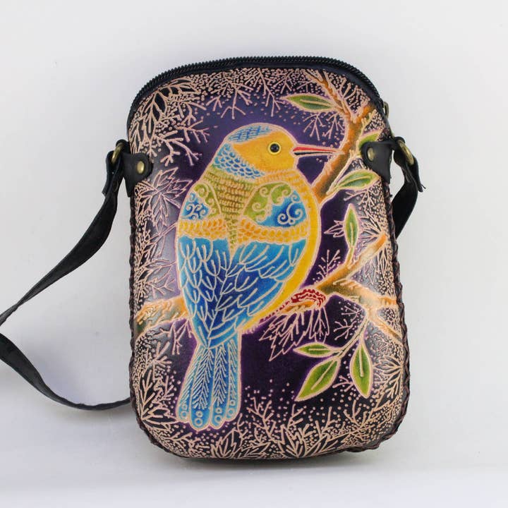 Leather Bird Rectangle Pouch purse handbag crossbody for wholesale by Sunflower Handmade leather inc