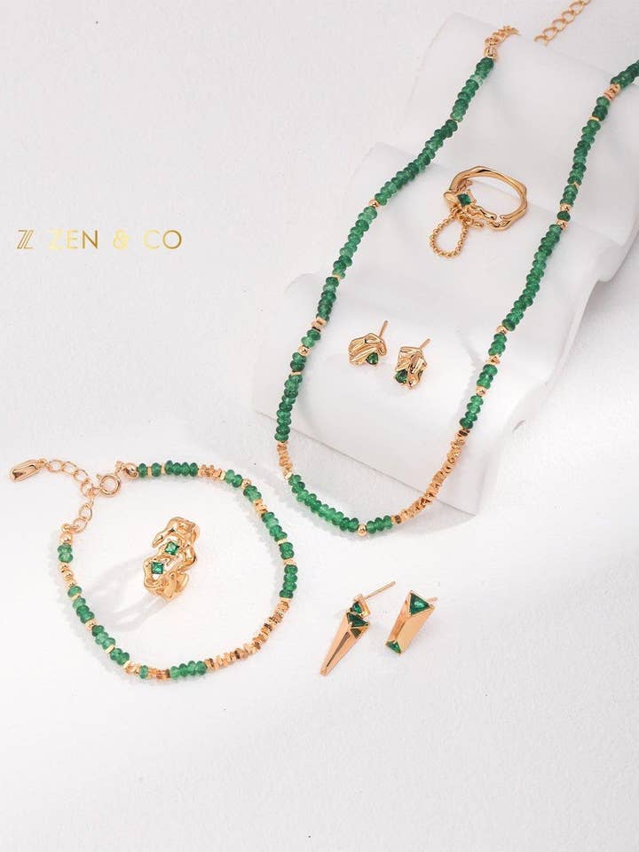EKIN Dainty green stone necklace and bracelet for wholesale by ZEN&CO Studio