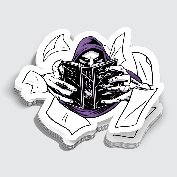 Demon With Books Flying Around Sticker - 3" for wholesale by Mimic Gaming Co