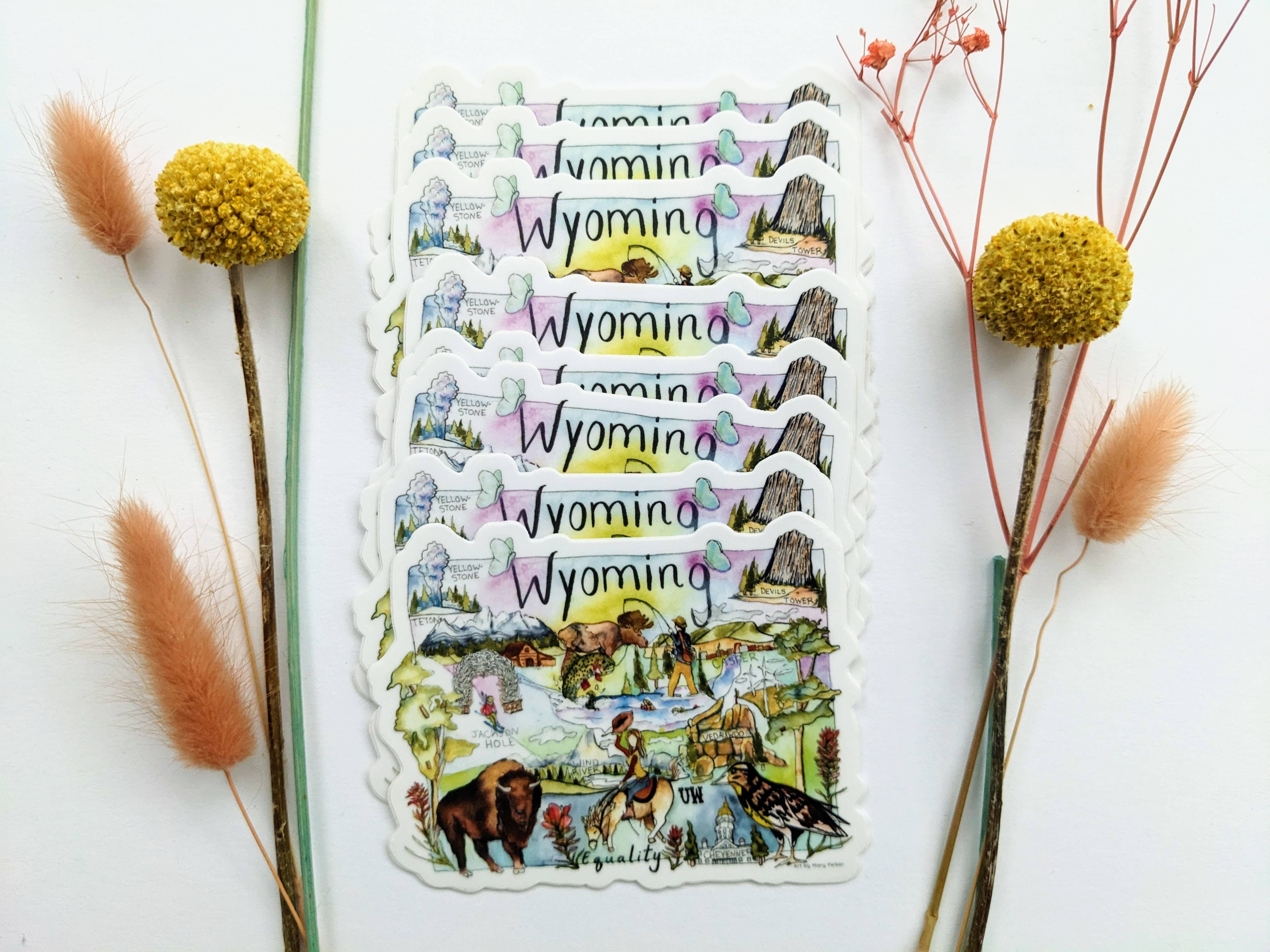 Mary Felker Art and Design - Vente Autocollant - Sticker Wyoming, Wyoming Souvenir1