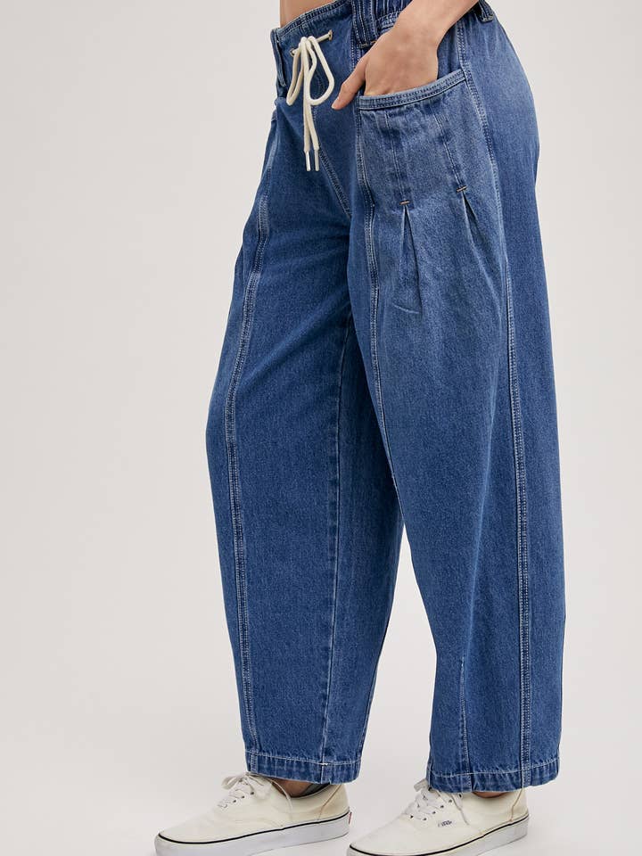 Bluivy - Wholesale Jeans - Women's - DENIM BARREL LOW-RISE CORDE DRAWSTRING PULL-ON JEANS11