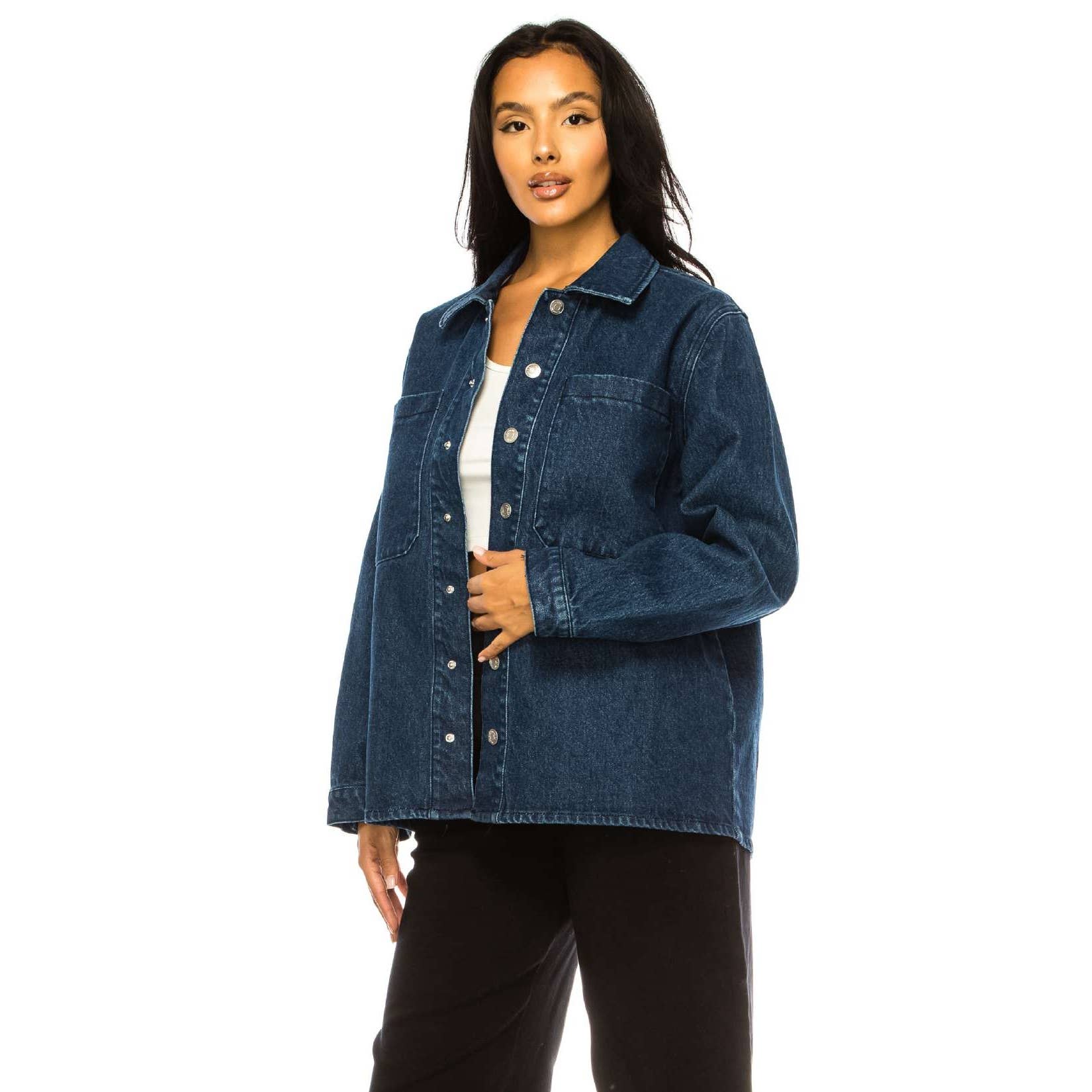 SHIR-KET WITH SNAP BUTTON  DARK WASH DENIM JACKET  for wholesale on Faire5