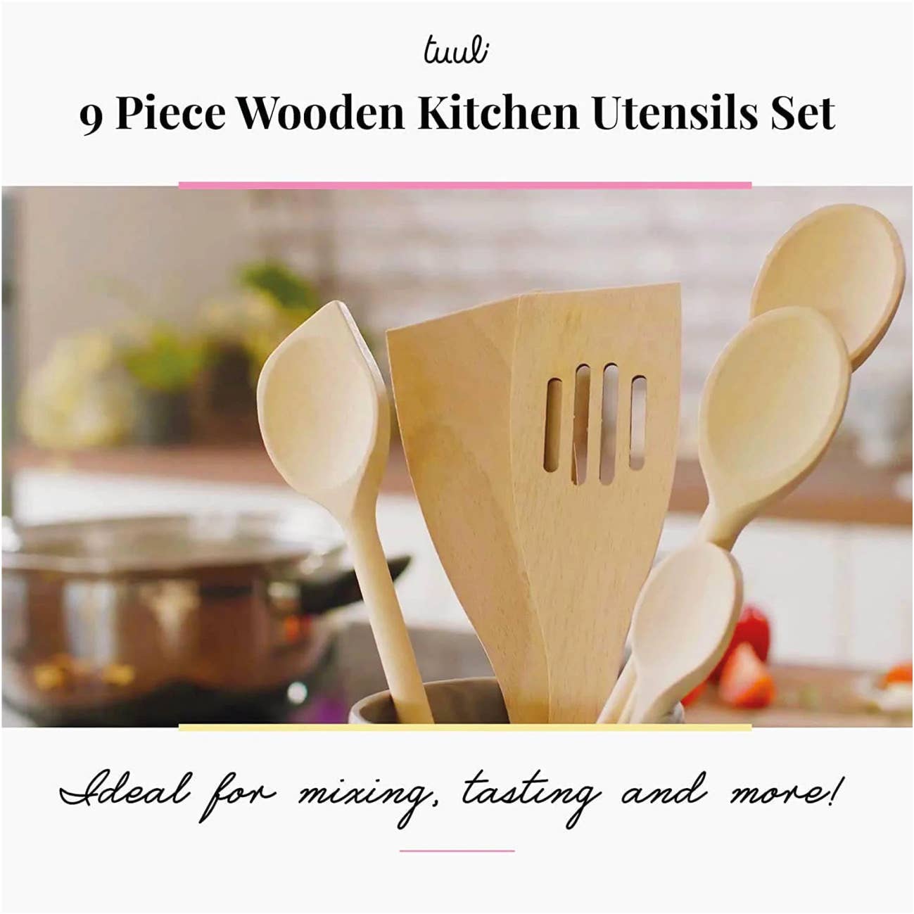 Tuuli GmbH - Wholesale Kitchen Utensil Set - 9 Piece Wooden Kitchen Utensil Set (Cooking Spoons, Spatulas8
