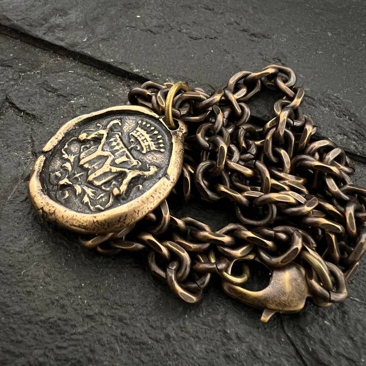 Johnny Ltd. – Colar pingente/pendente por atacado – Colar de selo de cera masculino com coroa, bronze antigo