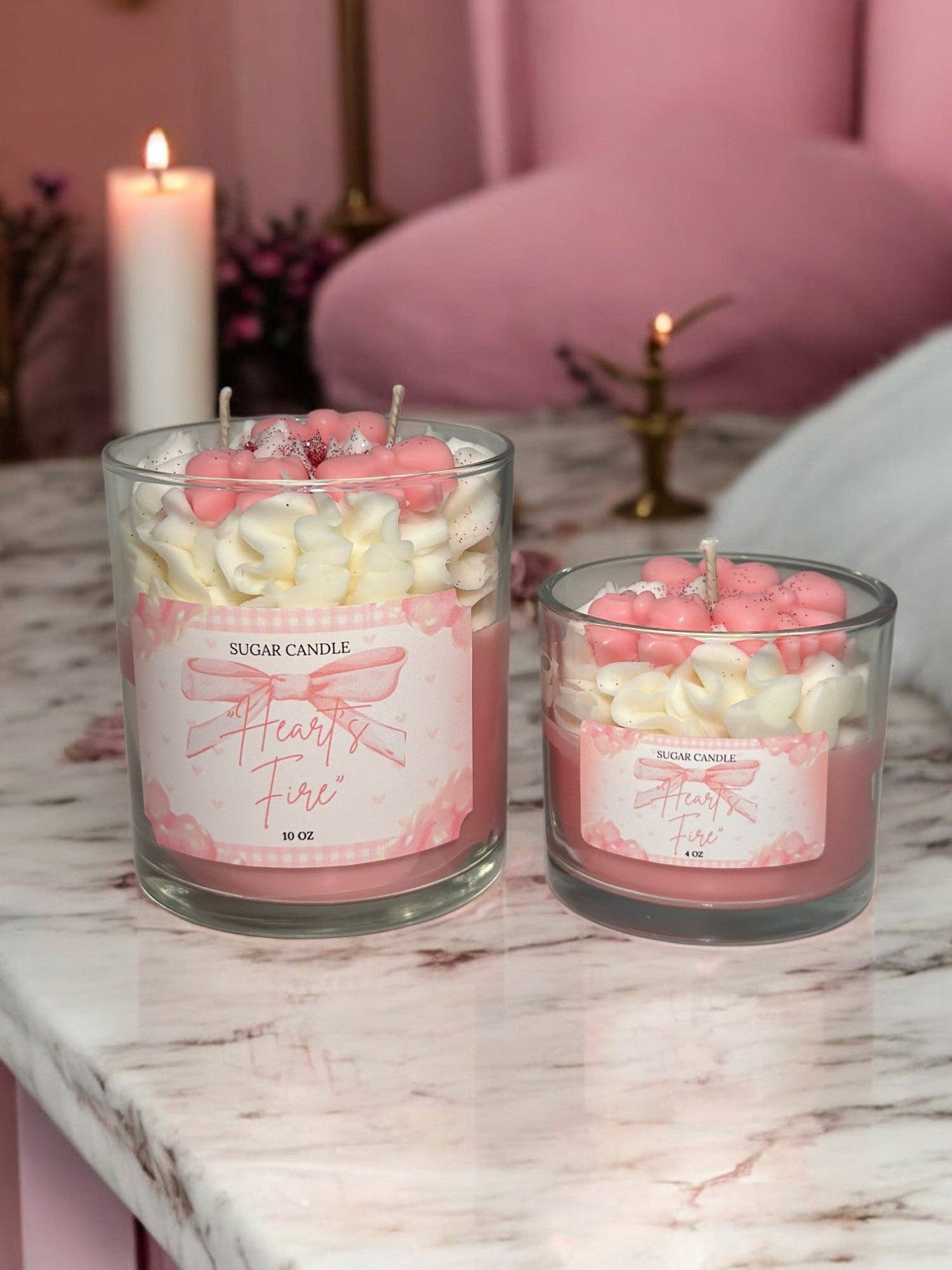 Sugar Candle - Wholesale Jar/Filled Candle - Hearts Fire Pink Candle: Soy Wax, Gift & Retail Ready4