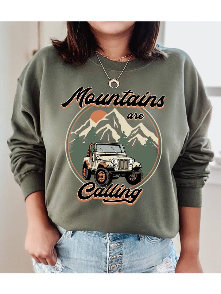 MOUNTAINS ARE CALLING,JEEP,CAMP UNISEX FLEECE SWEATSHIRT for wholesale by COLORBEAR