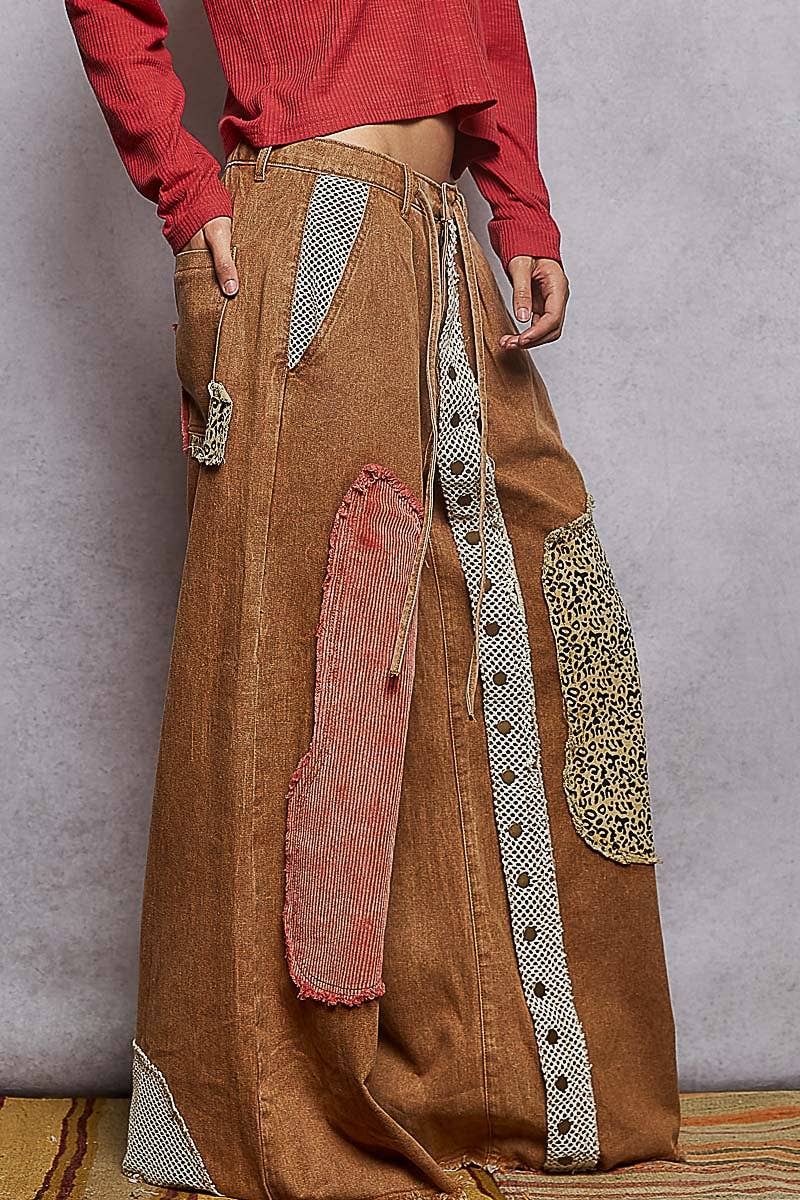 Pol Clothing - Wholesale Pants - Women's - Contrast floral twill front snap-button pants7