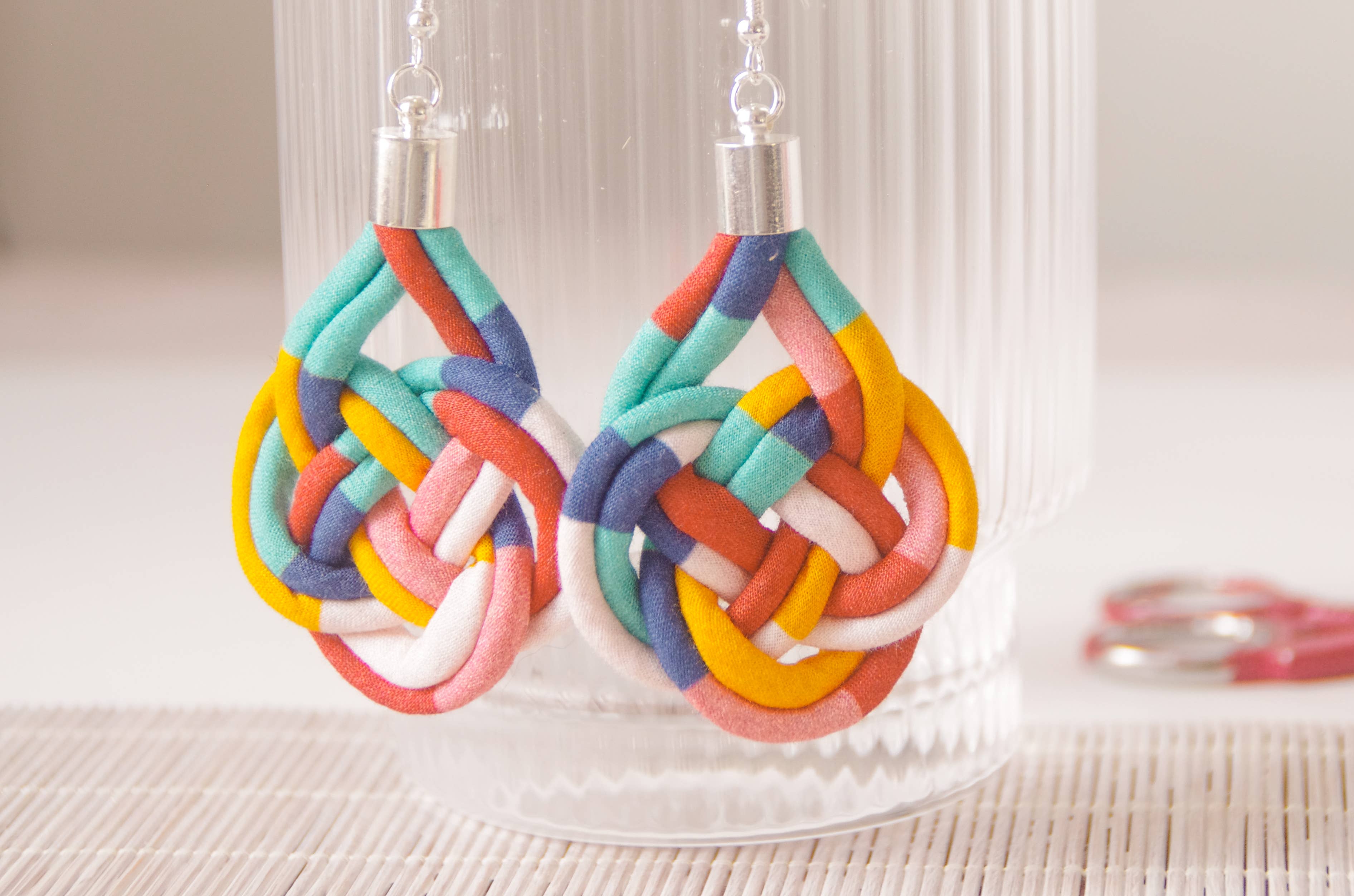 Bunny Bosworth – wholesale Dangle earrings – Large Colourful Fabric Knot Earrings - Fairground Follies5