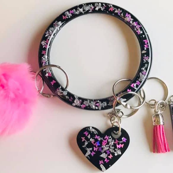 Pink and Black Keychain Bangle Bracelet Set for wholesale by Shop Drip Express