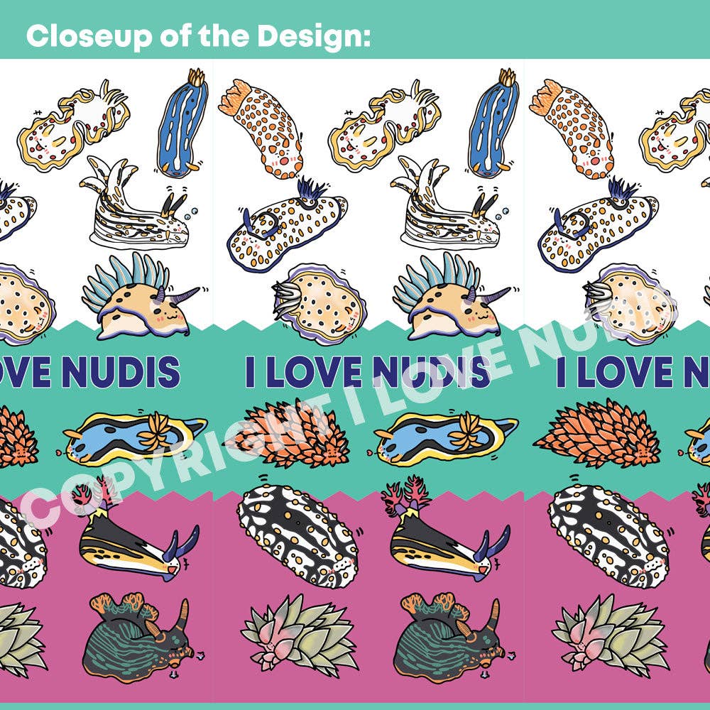 I LOVE NUDIS – wholesale Wrapping paper roll – I LOVE NUDIS™ Colorful Nudibranch Collage Recycled Gift Wrapping Paper6