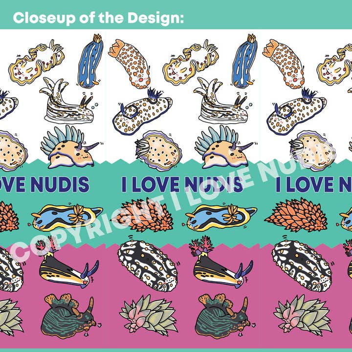 I LOVE NUDIS – wholesale Wrapping paper roll – I LOVE NUDIS™ Colorful Nudibranch Collage Recycled Gift Wrapping Paper6