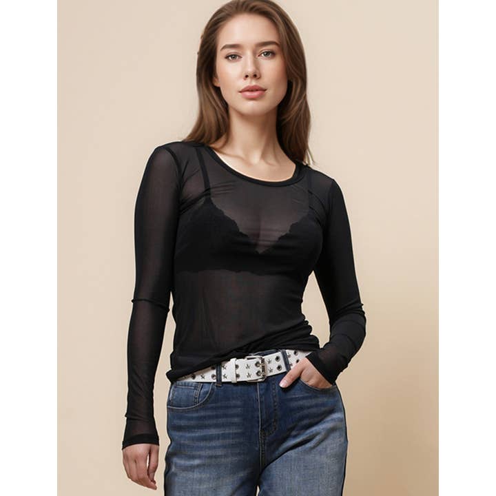 Ladies Round Neck Blouse See Sheer Mesh Layring Top SKT4942 and other Purchase Wholesale polyester mesh fabric. Free Returns & Net 60 Terms on Faire trending on Faire.