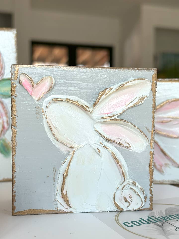 Bunny heart mini block | floral Easter Spring baby nursery for wholesale by Coddiwomple