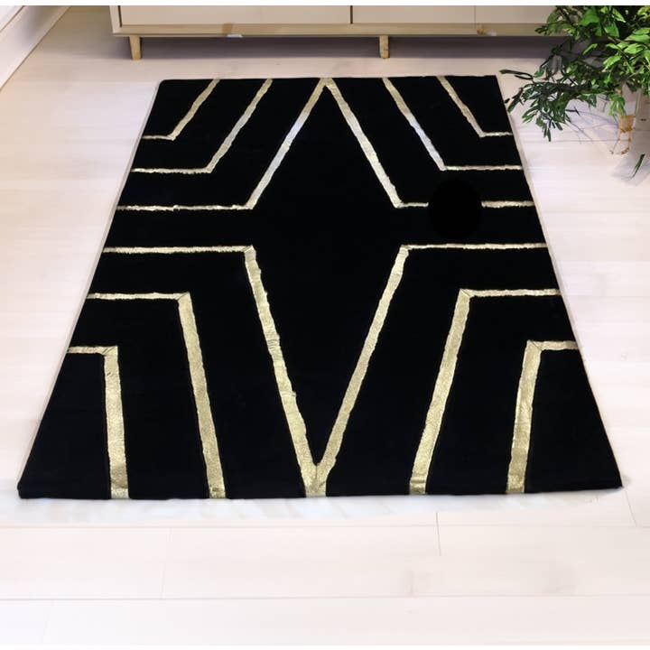 Faux Fur Black Gold Area Soft Fluffy Living Room Shaggy Rug for wholesale by Rosoc Rug