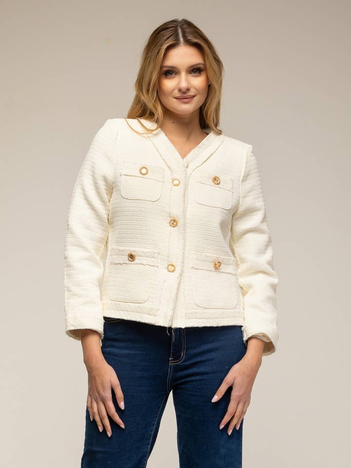 Tweed-style jacket with 4 front pockets for wholesale by Tantra