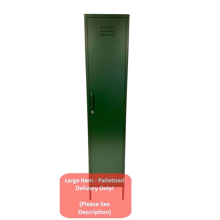 Høj stålmetalskab i olivengrøn for engroshandel hos McGowan & Rutherford Ltd