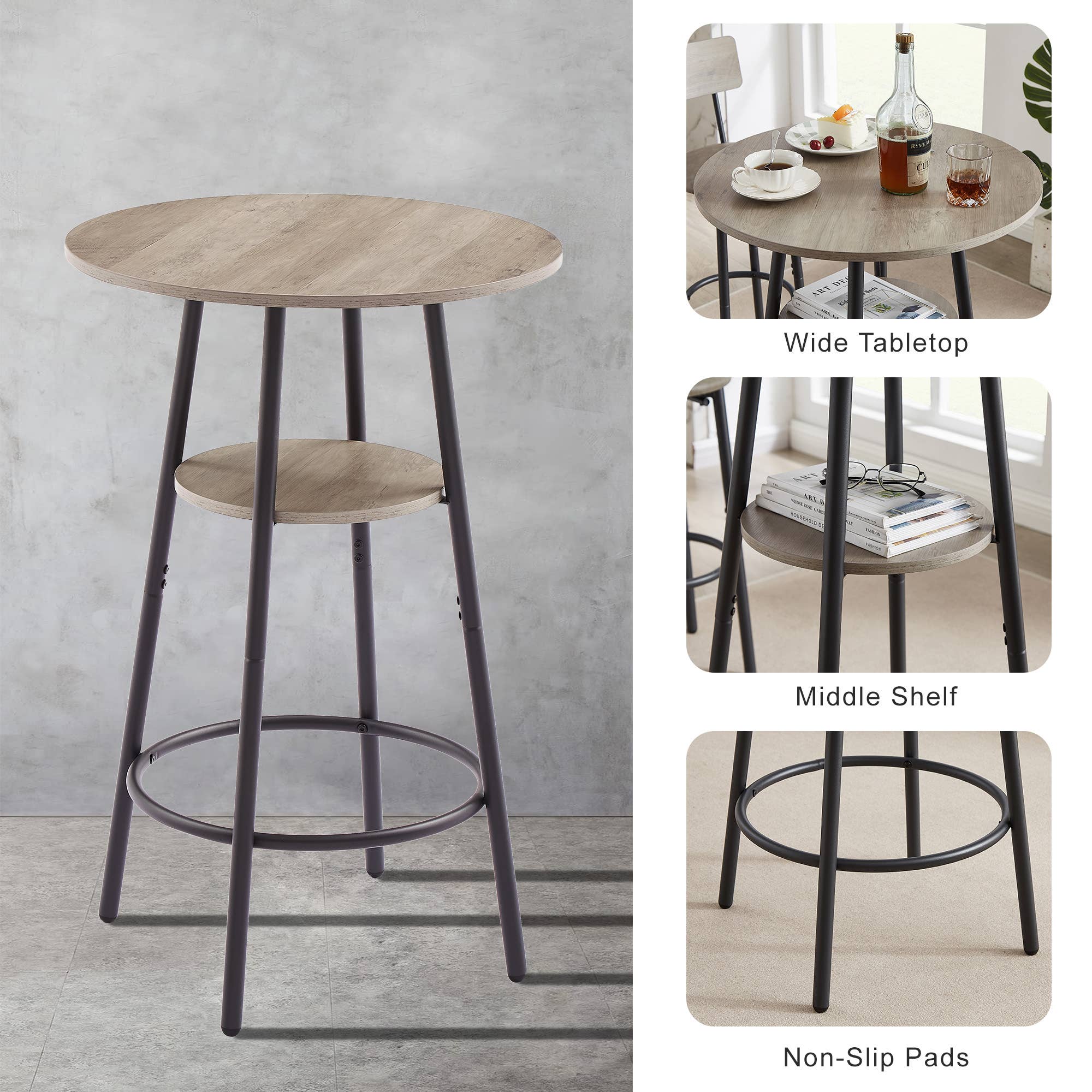 39F Inc. - Vente Tabouret - Tabouret de bar rond avec étagère, tabouret rembourré8