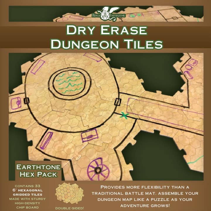 Dry Erase Dungeon Tiles, Earthtone - Pack of 33 6" hex tiles for wholesale by Role 4 Initiative