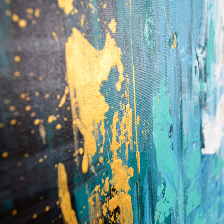 Textured Collective - Venta al por mayor Pintura/dibujo - Pintura abstracta azul y dorada | Pintura acrílica sobre lienzo