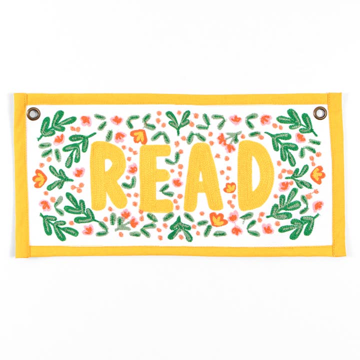 Pippi Post - Wholesale Banner - Read Embroidered Canvas Banner - Yellow1