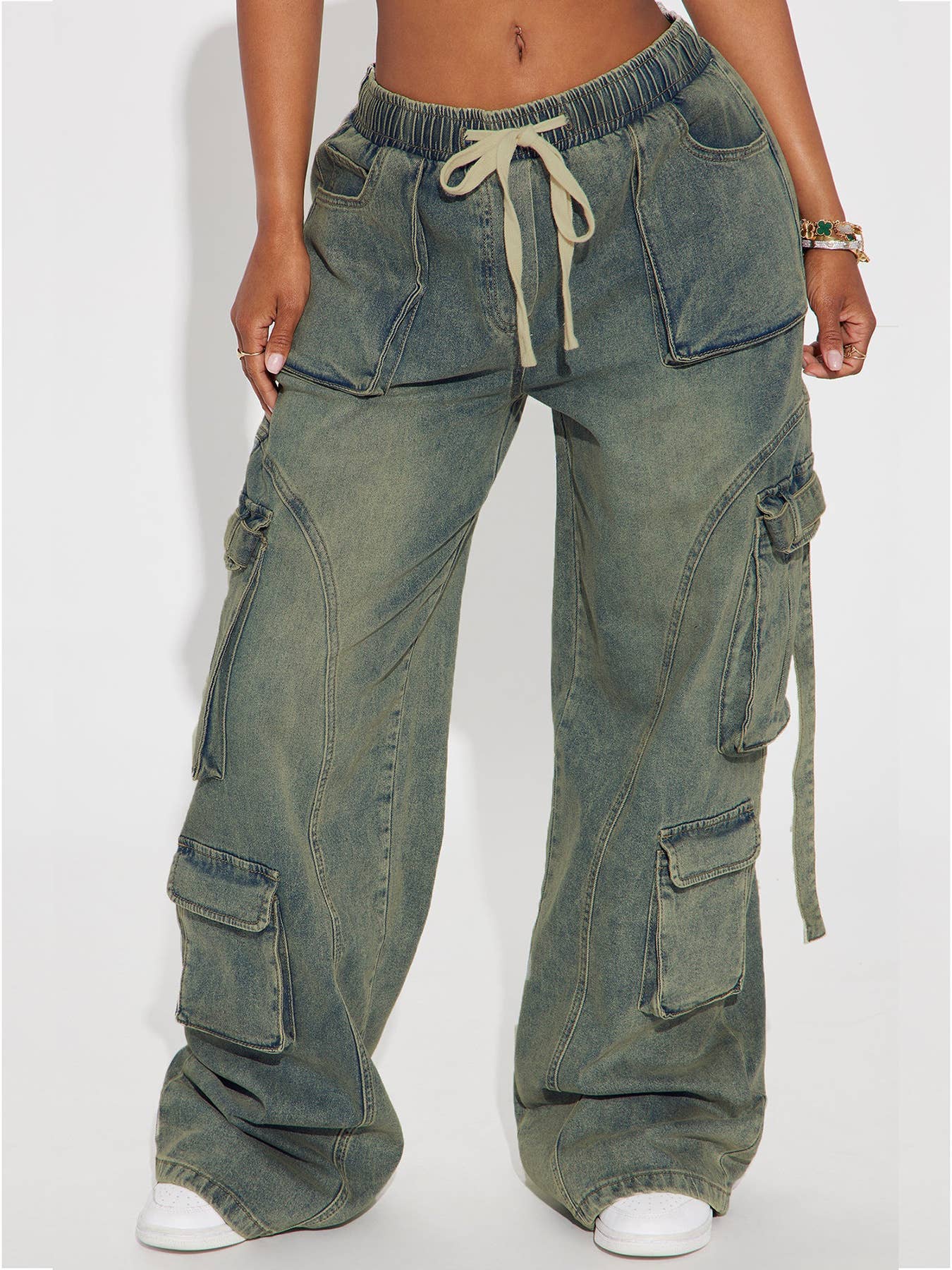 BLUE HIP HOP CARGO PANTS BAGGY CARGO WIDE-LEG JEANS for wholesale on Faire1