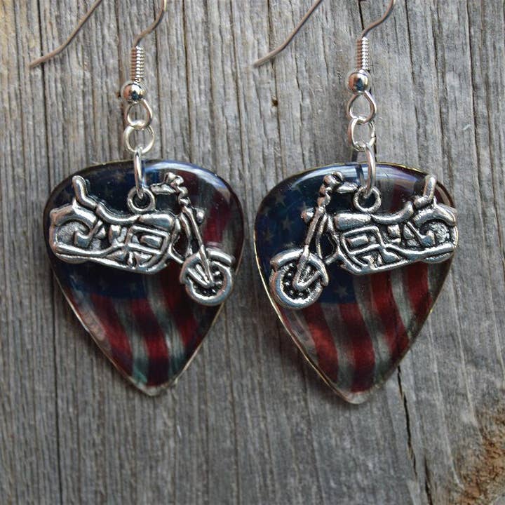 Simply Raevyn - Wholesale Dangle Earrings - Motorcycle Charm Guitar Pick Earrings15