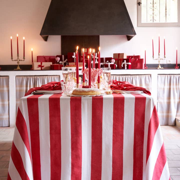 Couleur Nature - Wholesale Tablecloth - St. Tropez Red Stripes | French Tablecloth5