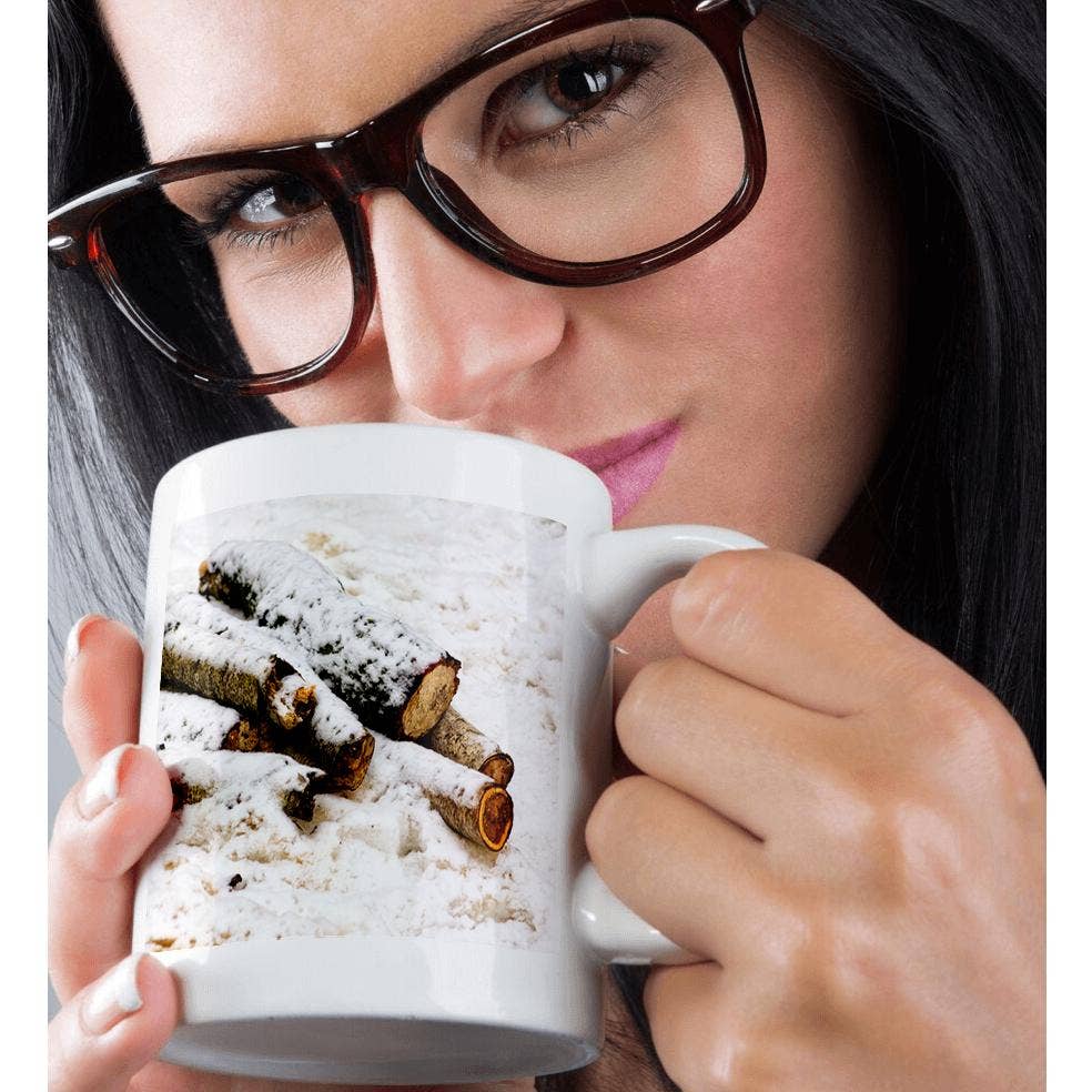 3dRose – wholesale Coffee mug – 3dRose, Snow covered birch tree logs or firewood on an old snow, Mug9