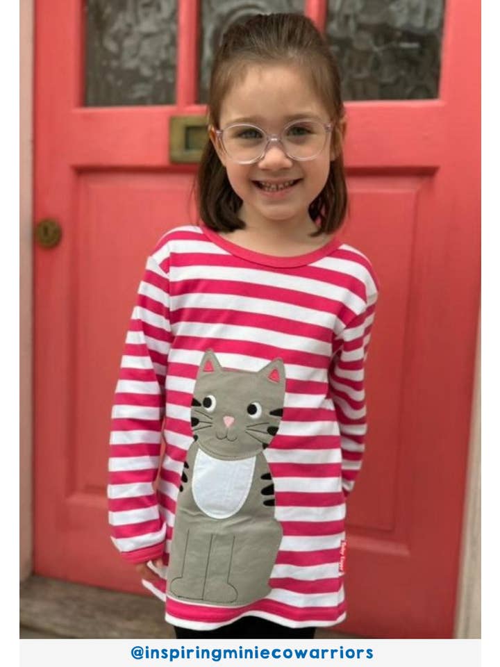 Toby Tiger - Vente T-shirt – enfant - T-shirt à manches longues à motif de chaton rose biologique3