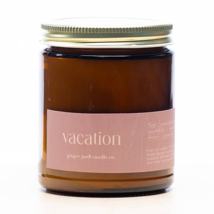 VACATION • collezione minimal • candela di soia da 8 oz per la vendita all'ingrosso da parte di Ginger June Candle Co.