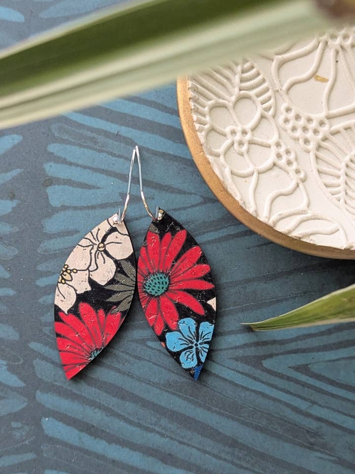 Sixties Floral Cork Earrings - Small Leaf for wholesale by Hello Lovely Cork Co.