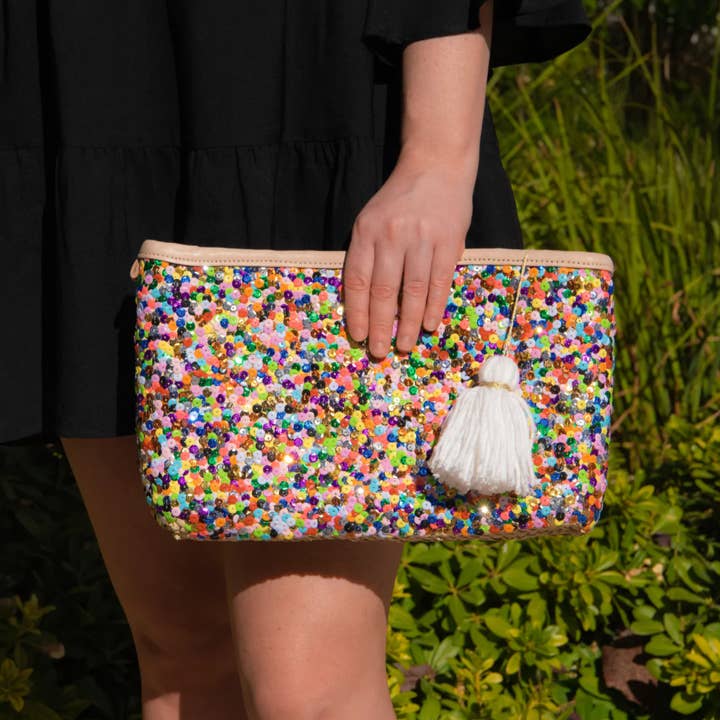 MIRAMAR Store - Wholesale Clutch - Dames - Straw Clutch Rainbow Pailletten, Clutch voor Bruiloft