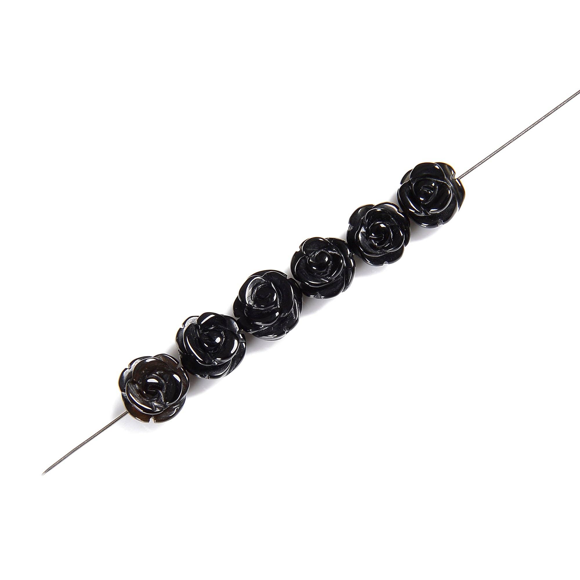 CRCBEADS - Wholesale Beads - Black Onyx Carved Rose Flower Beads Size 10mm Sold 6PCS Per Bag1
