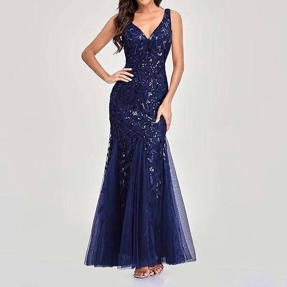 Rosa Clothing - Wholesale Dress - Women's - Sleeveless mesh fishtail maxi sequined dress1