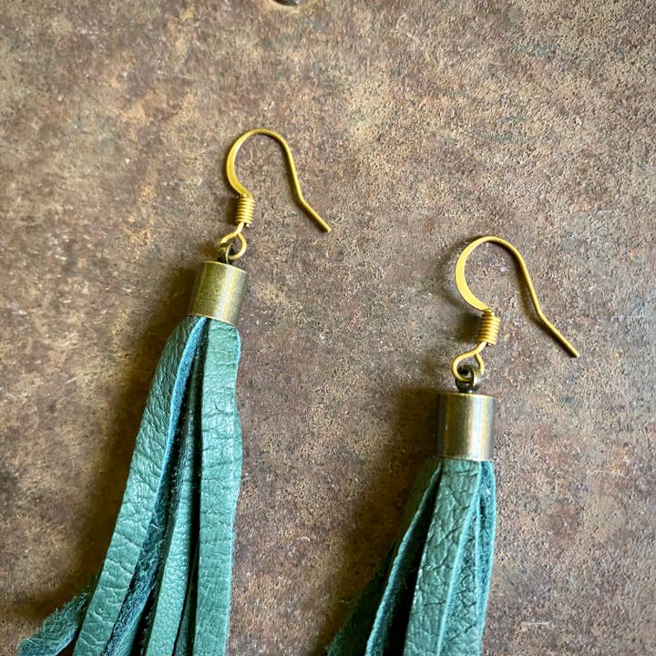 Mini Tassel Earrings - Hunter Green, Western Short Leather for wholesale on Faire2