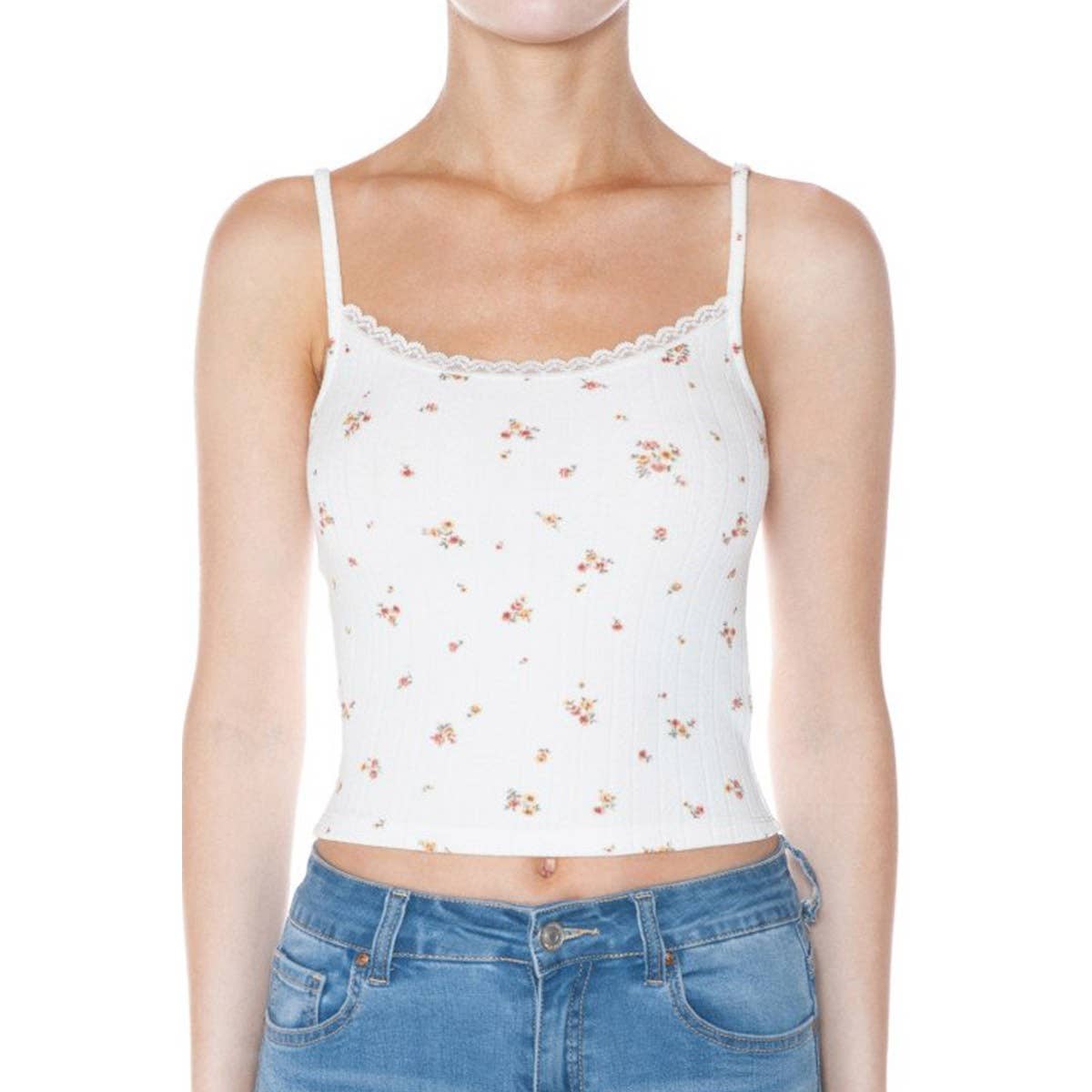 UP CLOTHING - Vente Caraco – femme - Débardeur à imprimé floral pointelle avec dentelle en bordure4