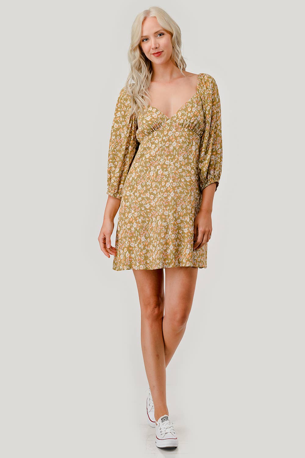 Olive Combo Floral Casual Mini Dress, WD62070 for wholesale on Faire3