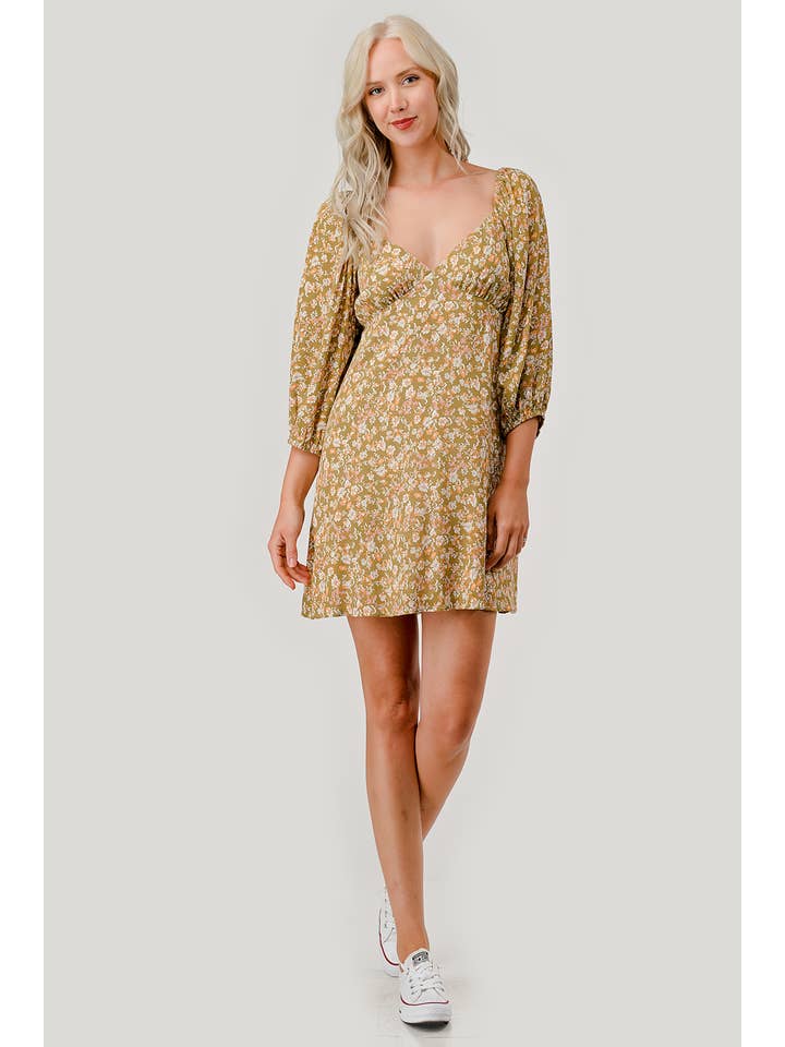 Olive Combo Floral Casual Mini Dress, WD62070 for wholesale on Faire3