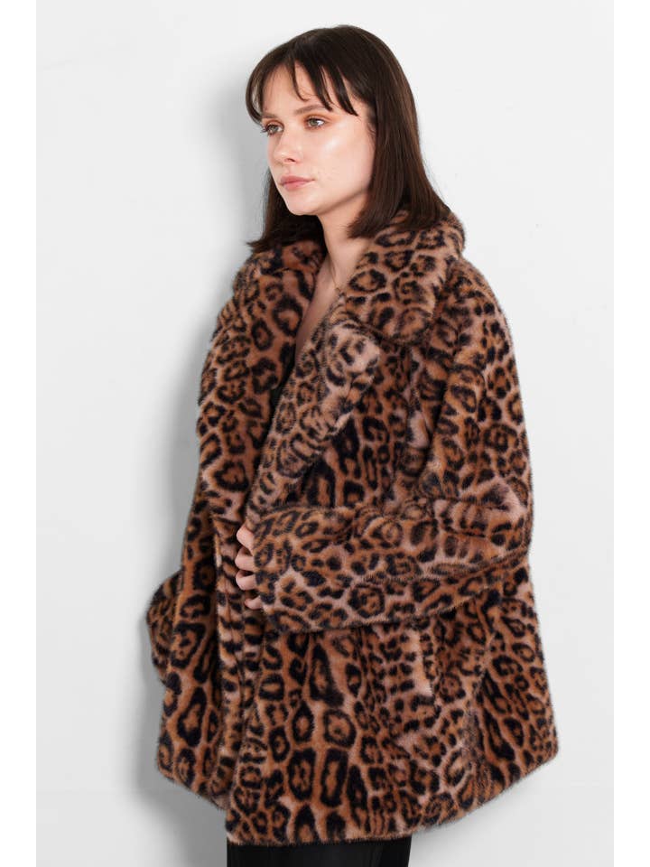 Sarta - Wholesale Fur/Faux Fur Coat - Women's - Renee Mid-Length Faux Fur Coat- Natural, Leopard1
