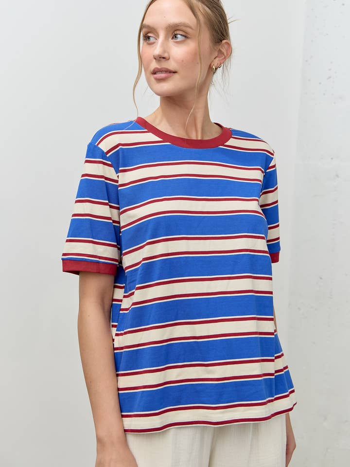 STRIBET T-SHIRT MED KONTRASTRIBBE for engroshandel hos Polagram by Wellmade USA