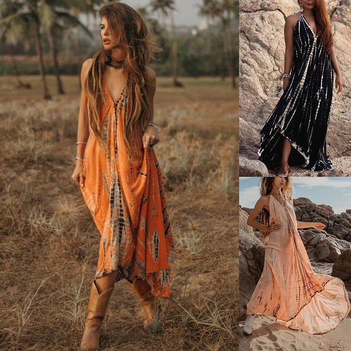 Revella The Label – wholesale Dress – Women's – Skyla BOHO Halter Backless Printed Dress4