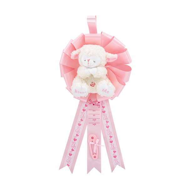 Baby Birth Announcement Ribbon with Plush Praying Lamb for wholesale by Kelli's