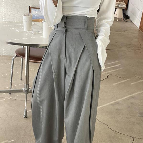 Pantaloni Casual a Gamba Larga con Tasche a Tinta Unita con Cerniera per la vendita all'ingrosso da parte di ShieldChic