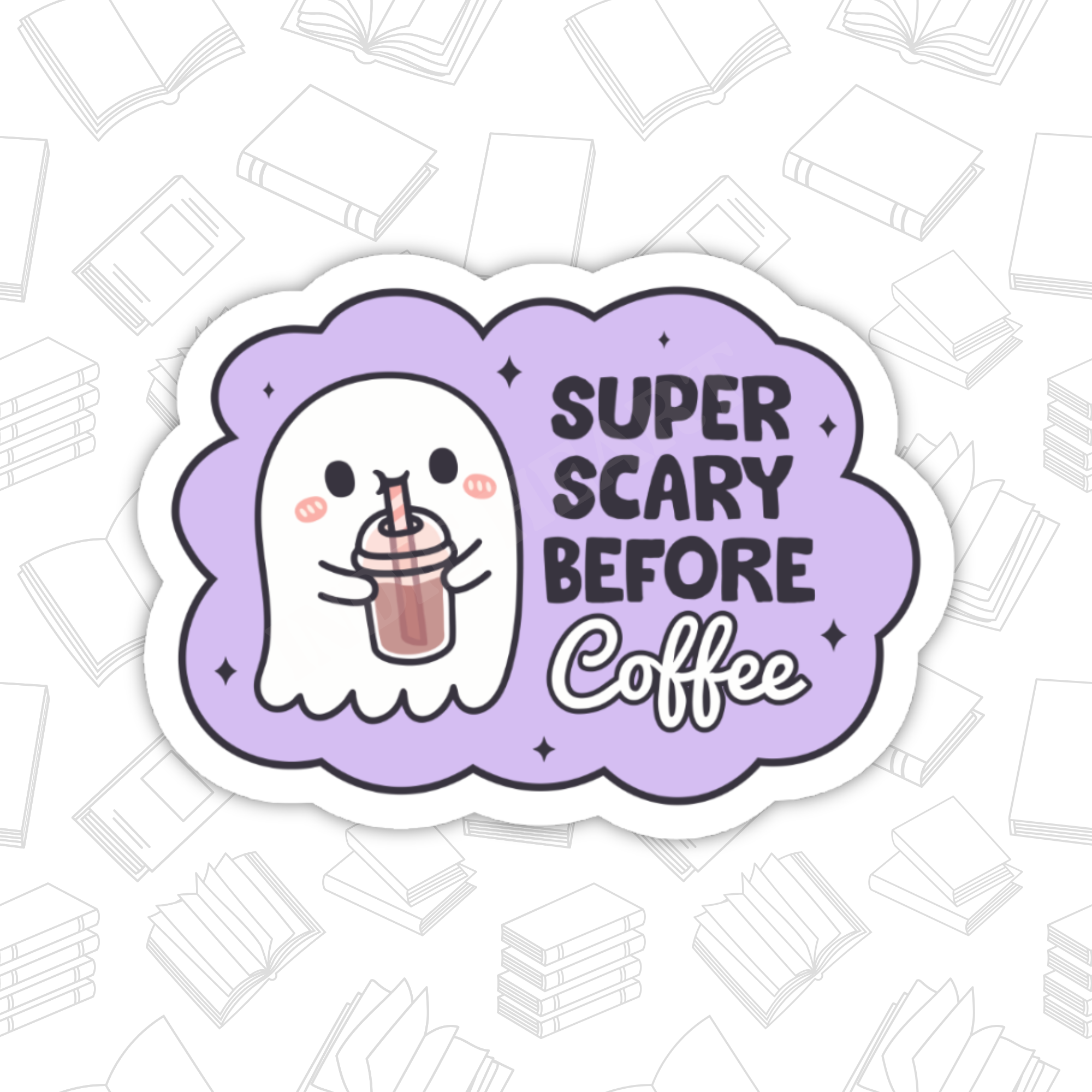 Indie Heart Studio - Wholesale Sticker - Scary Before Coffee Sticker – Cute Ghost, Glossy Vinyl 1