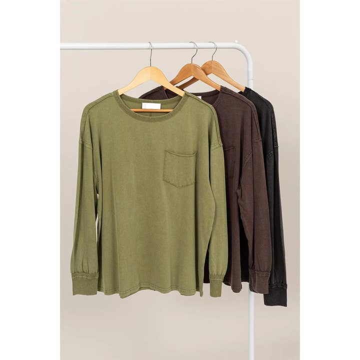 MAGLIETTA OVERSIZE LAVATA CON TASCA A MANICA LUNGA per la vendita all'ingrosso da parte di Apolline